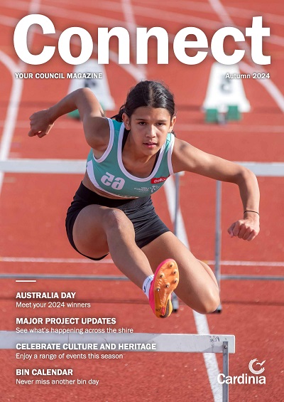 Connect cover featuring a young high jump athlete at the IYU Recreation Reserve.