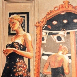 An image of an artwork from the Sue Jarvis exhibition titled, Art That Makes You Think. Now showing at Cardinia Cultural Centre Pakenham.