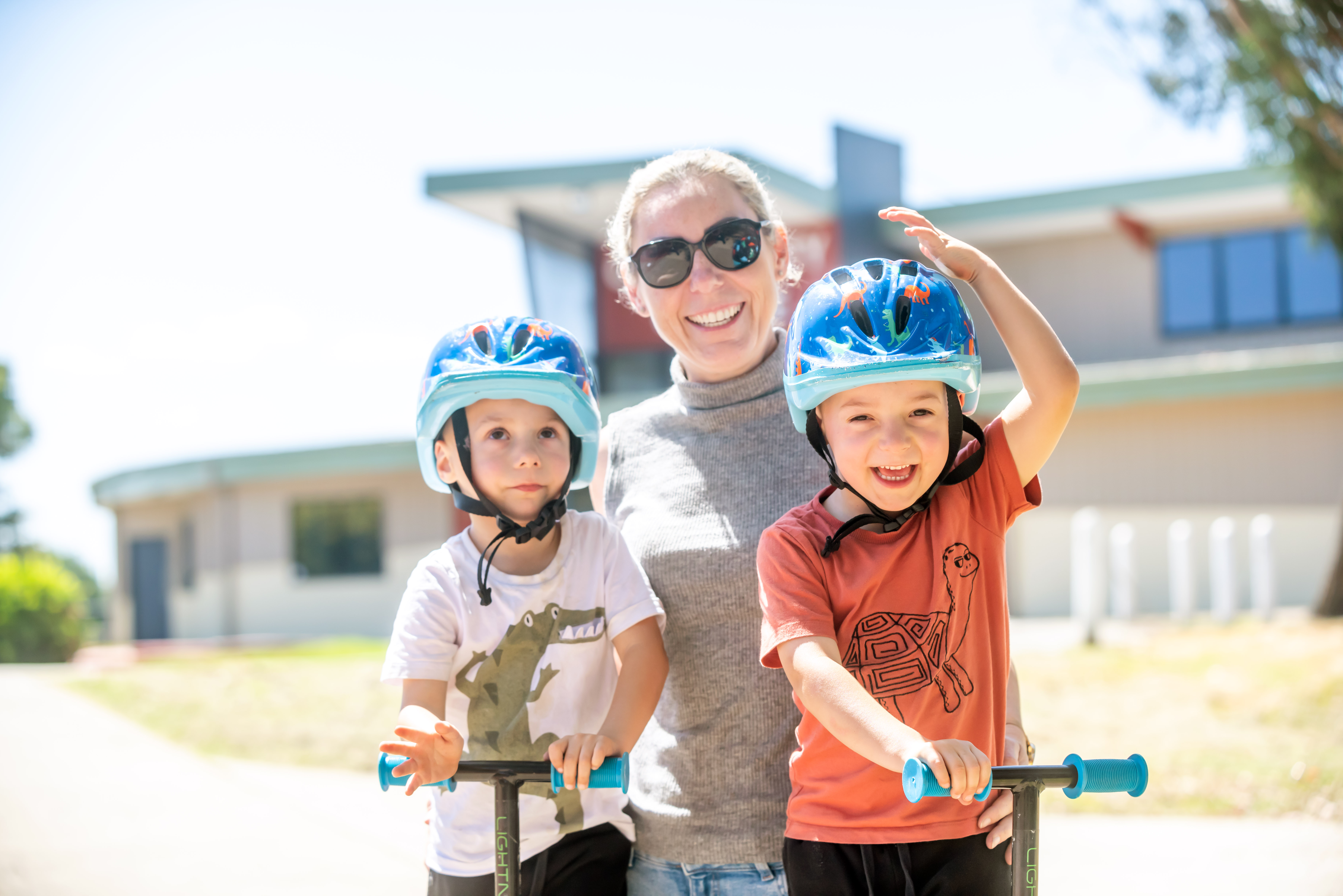 Koo Wee Rup Skate Scooter Competition: Mum Beth with her boys Logan (left 3) and Lincoln (right 3).