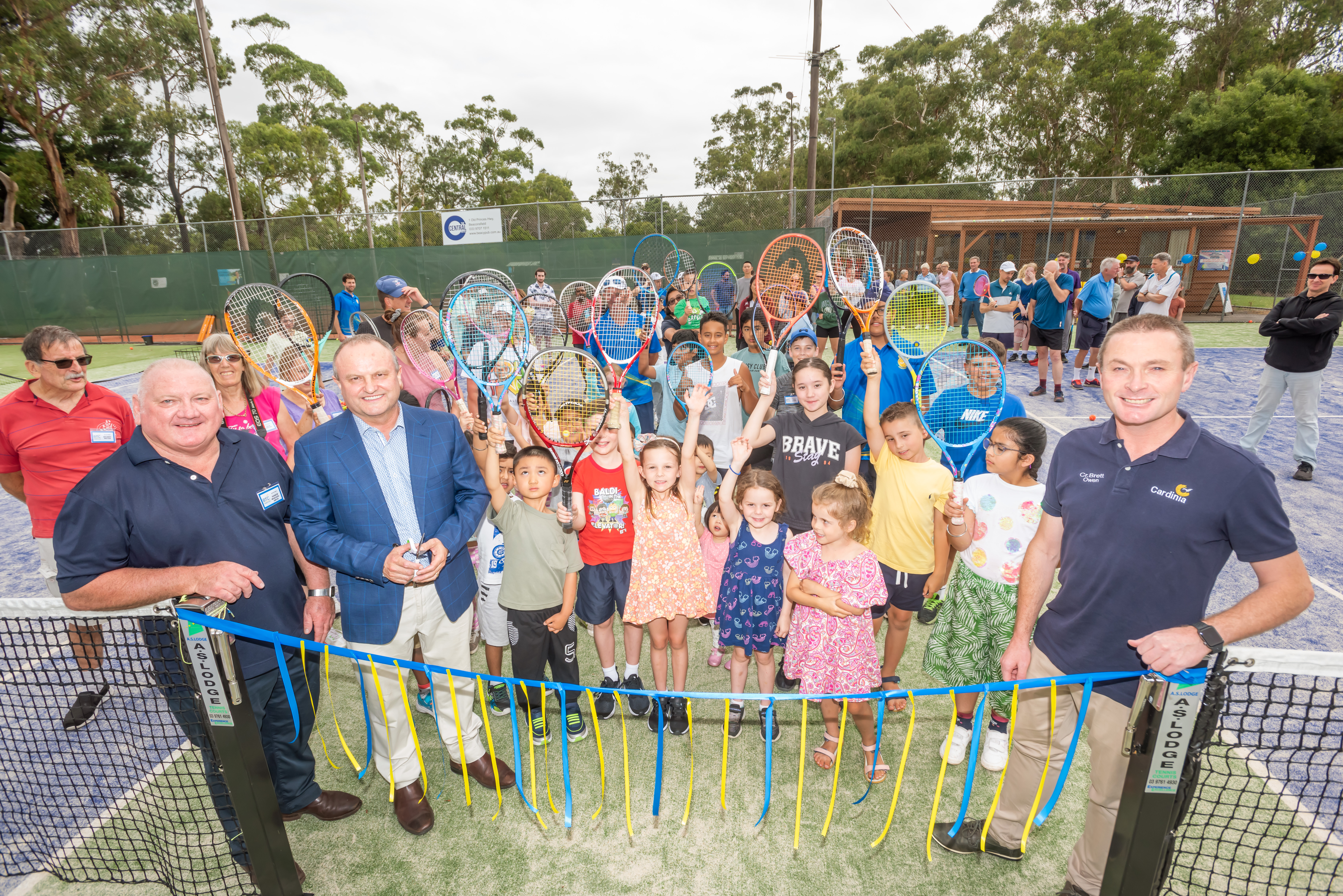 Beaconsfield Tennis Club President Andrew with Jason Wood MP and Councillor Brett Owen at the official opening.