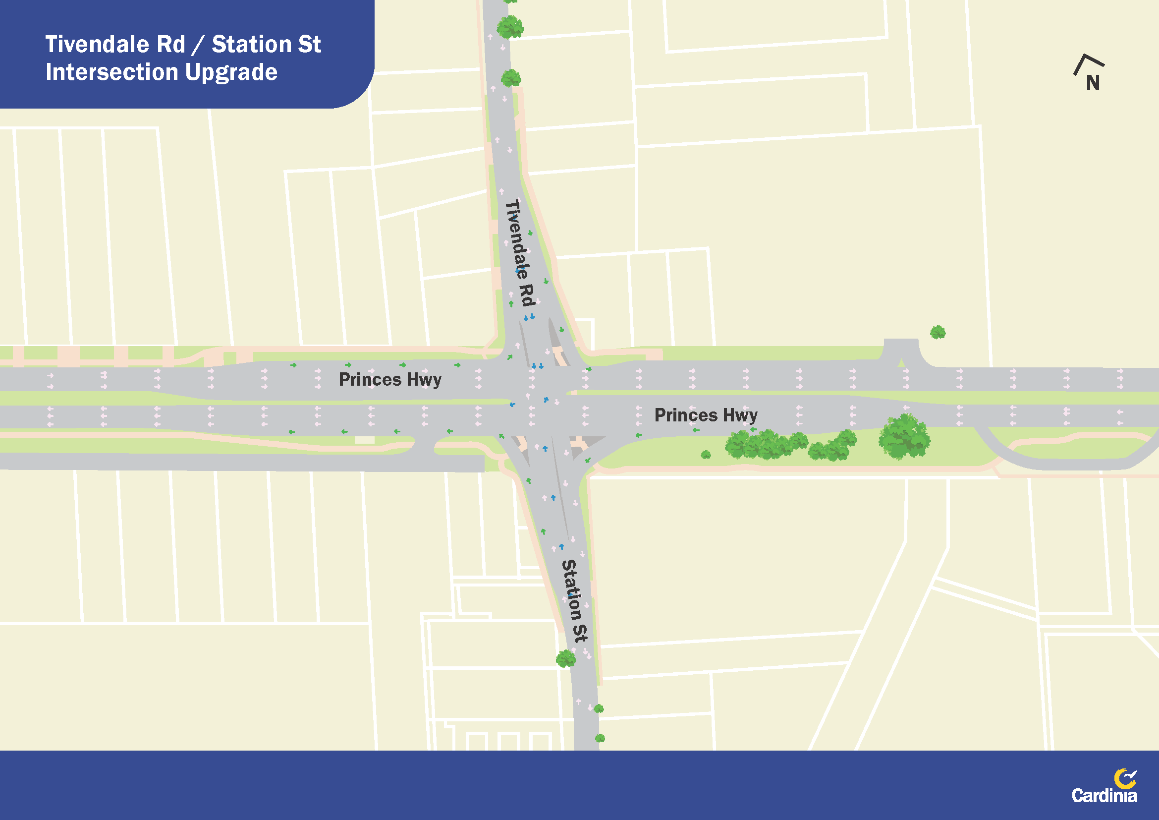 Image shows the final design of the Tivendale Road and Princes Highway intersection upgrade