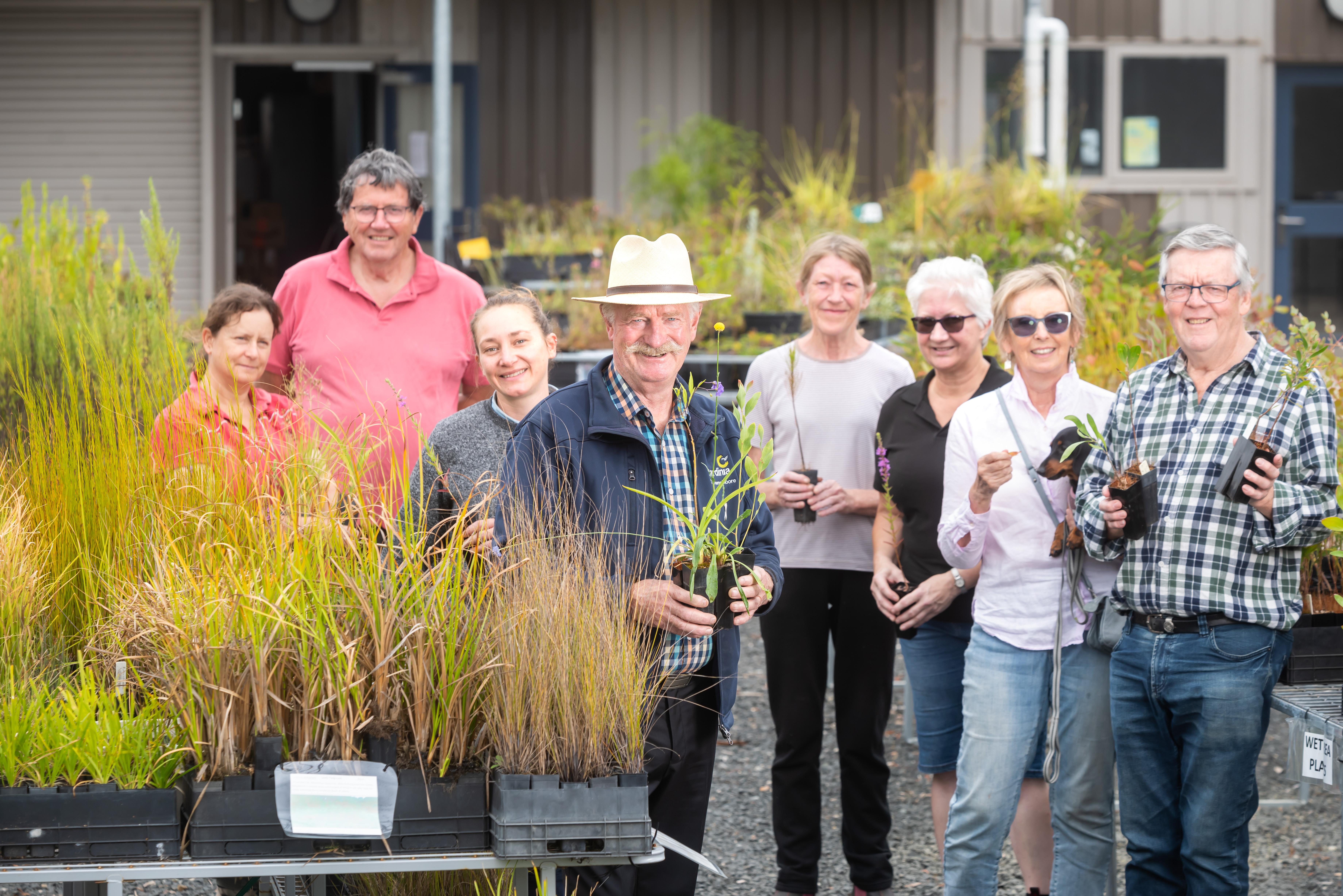 Bunyip Ward Councillor Graeme Moore checks out this year's free plants with nursery staff and volunteers at the Cardinia Environment Coalition Nursery.