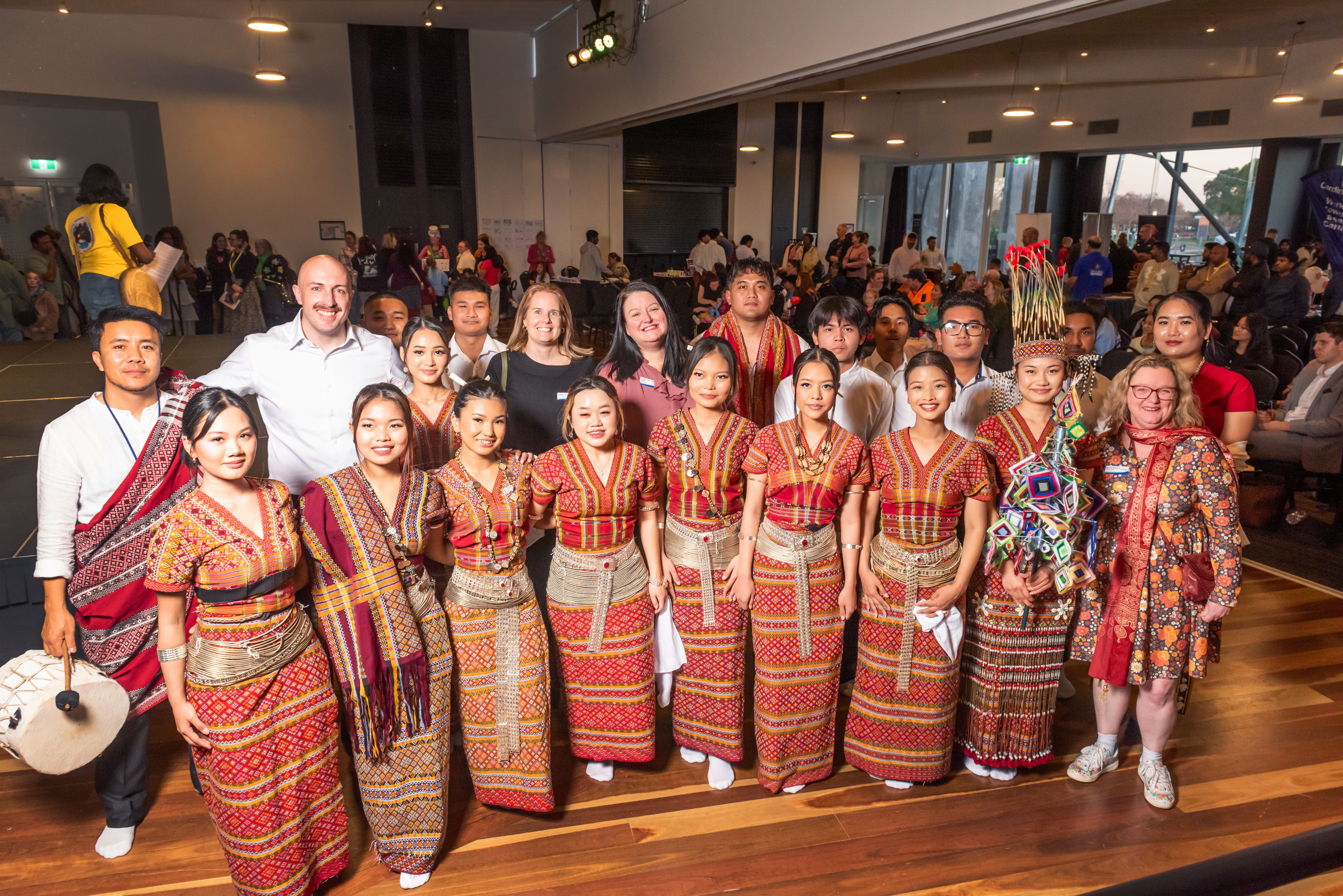 Mayor Cr Jack Kowarzik, Deputy Mayor Cr Alanna Pomeroy, Cr Samantha-Jane Potter and Cr Liz Roberts with the wonderful Southeast Melbourne Chin Community performers.