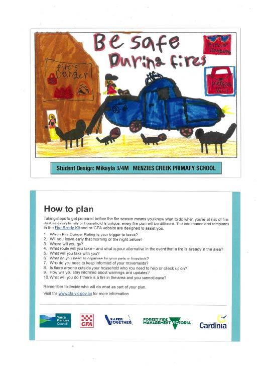 Chlidren's design of a car for a CFA postcard with bushfire safety messaging