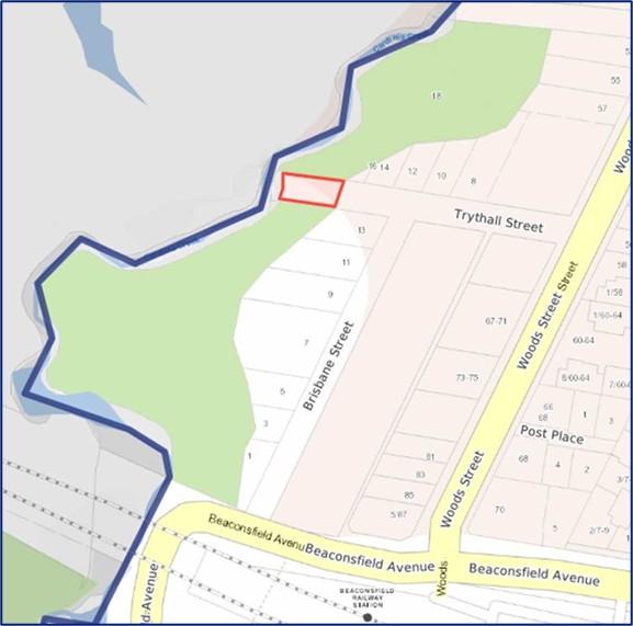 Map showing, in red box, the section of Trythall Street proposed for discontinuance.