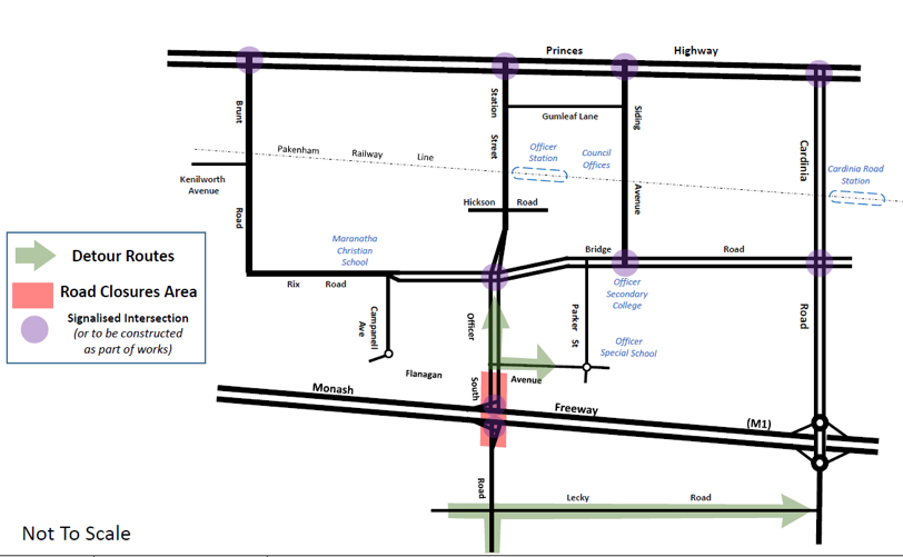 Officer South Road traffic is currently being detoured via Peck Road and Cardinia Road.