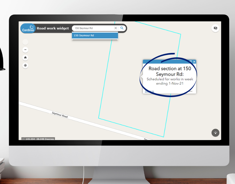 Desktop screenshot of roadworks tool. Information box is highlighted.