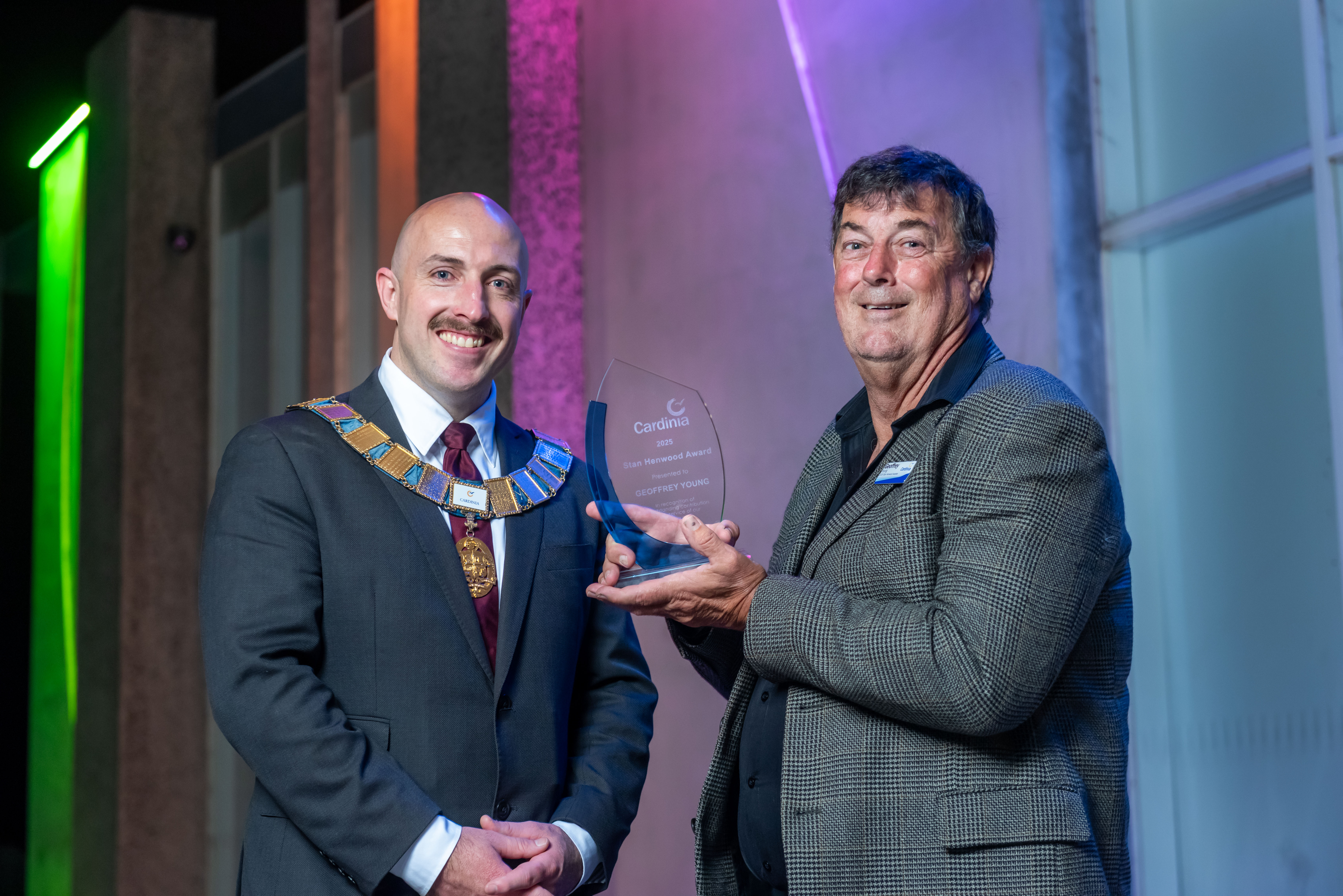Mayor Cr Jack Kowarzik and 2025 Stan Henwood award winner Geoff Young