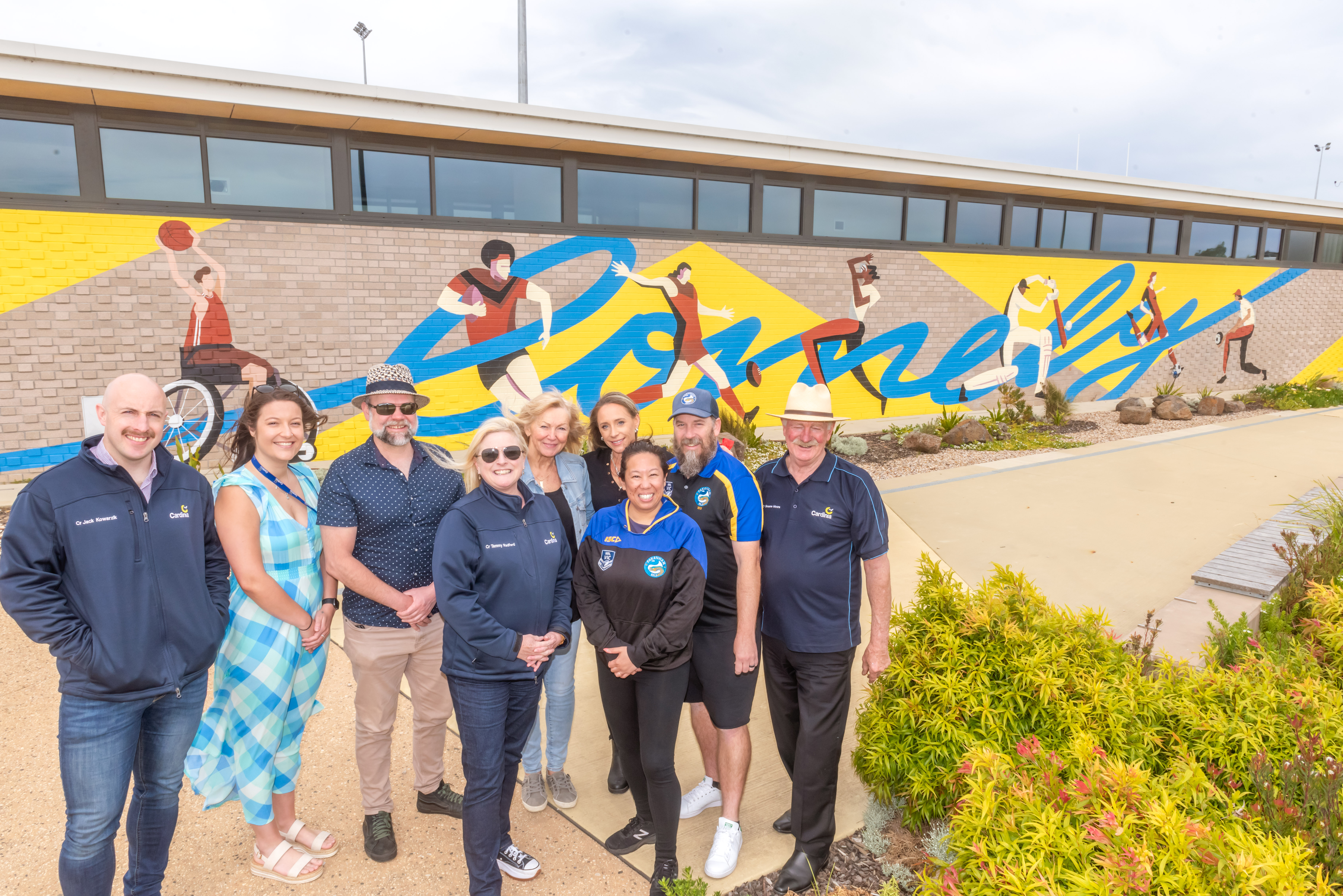 Cardinia Shire Mayor Cr Tammy Radford attending the Comely Banks mural unveiling, alongside Cr Jack Kowarzik, Cr Jeff Springfield, Cr Graeme Moore, Melbourne Murals and community members.